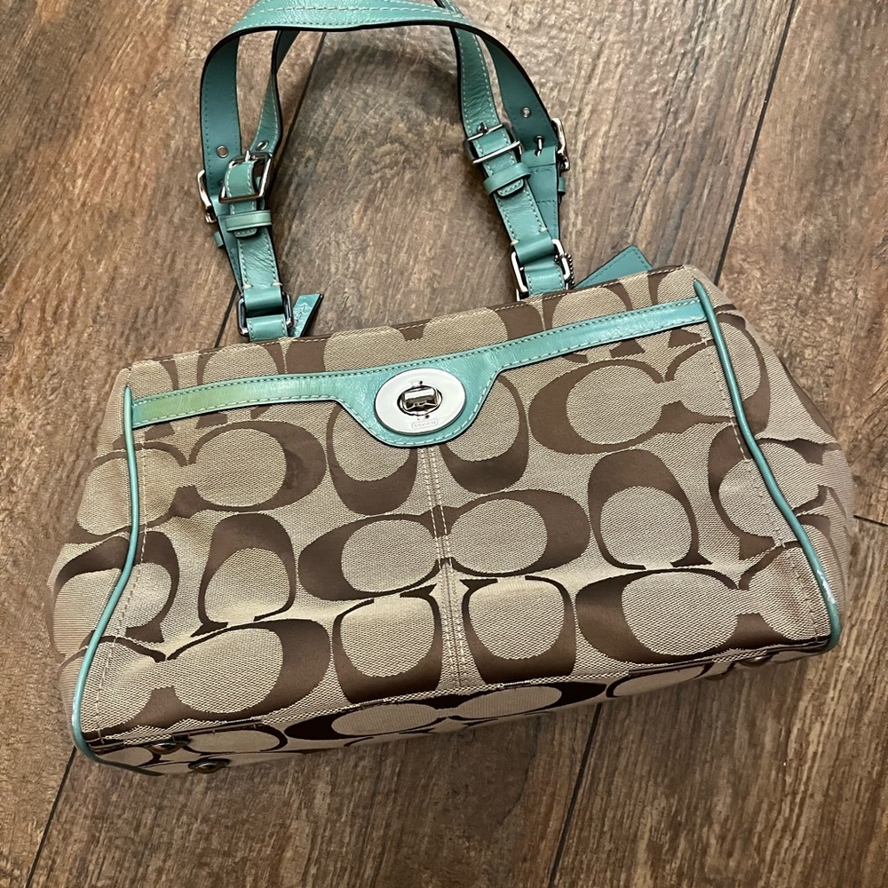 VGUC Coach Signature Bag with Green Trim